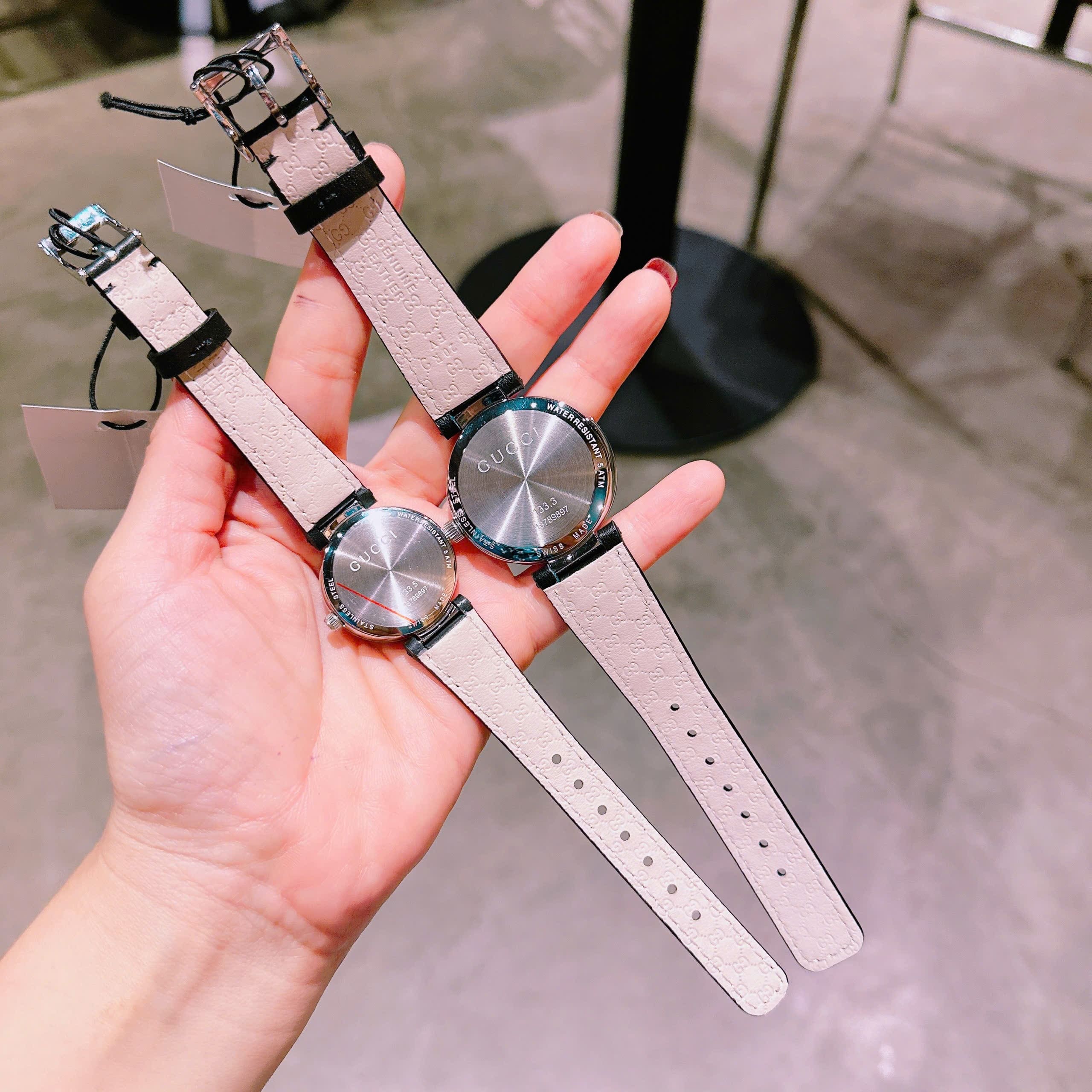 Đồng Hồ Gucci Interlocking |Cặp Đôi |Mặt Tròn Đen |Dây Da |Size 36x29mm |donghogiatot.vn