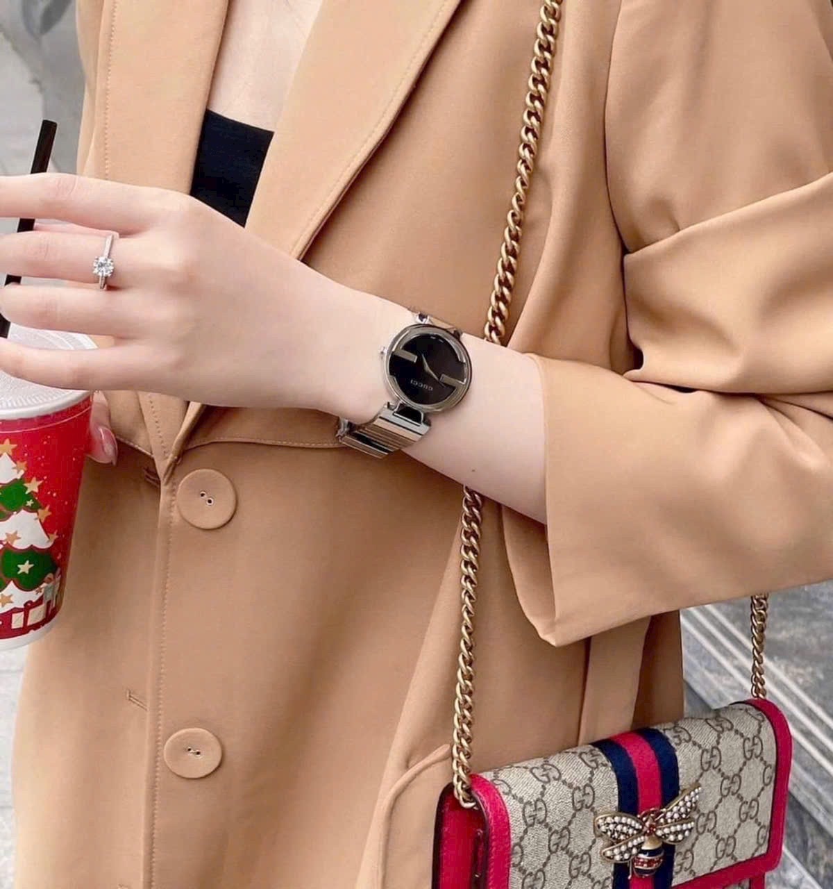 Đồng Hồ Gucci Interlocking |Cặp Đôi |Mặt Tròn Đen |Dây Kim Loại Silver |Size 36x29mm |donghogiatot.vn