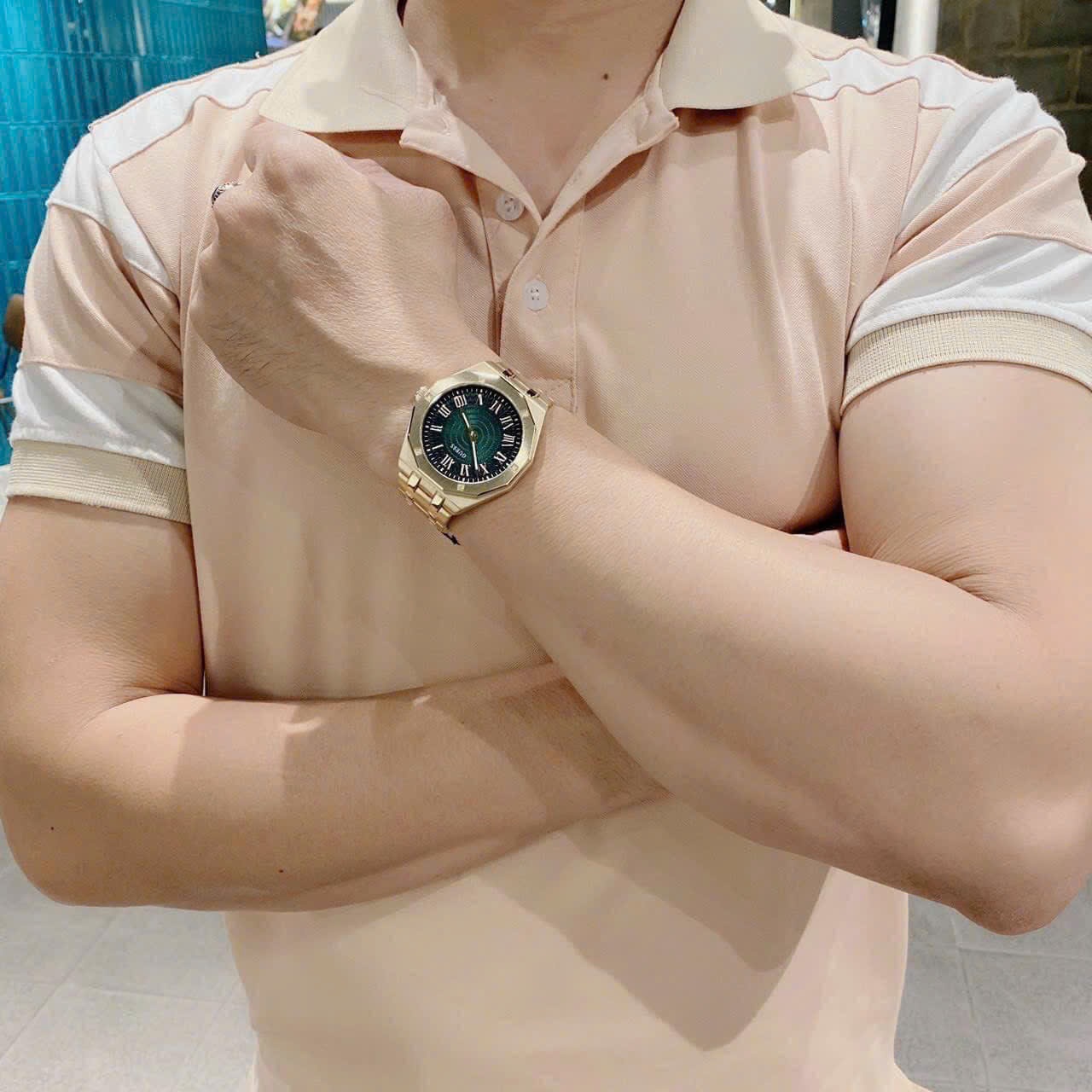 Đồng Hồ Guess Asset |Cặp Đôi |Mặt Xanh Lá |Dây Kim Loại Vàng Gold |Size 42x36mm |donghogiatot.vn