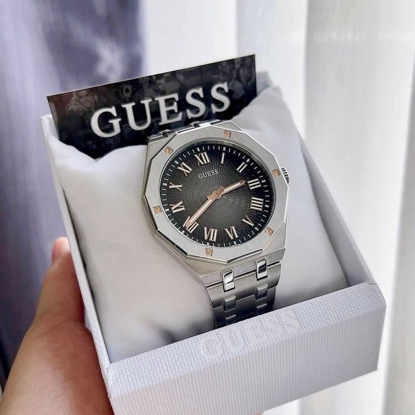Đồng Hồ Guess Asset |Nam Giới |Mặt Đen |Dây Kim Loại Trắng Silver |Máy Pin (Quartz) |Size 42mm |donghogiatot.vn