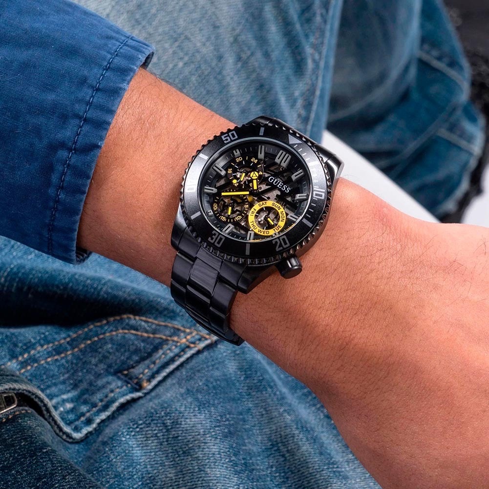 Đồng Hồ Guess Axle |Nam Giới |Multi- Function |Dây Kim Loại Full Đen |Máy Pin (Quartz) |Size 45mm |donghogiatot.vn