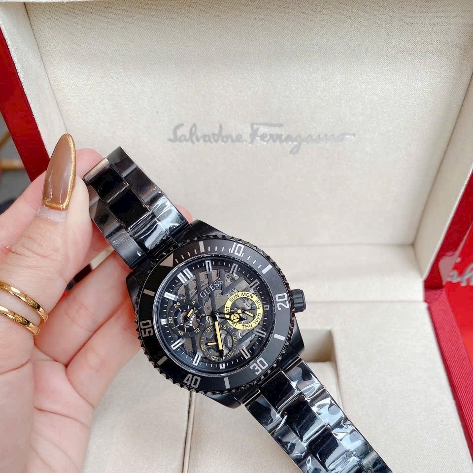 Đồng Hồ Guess Axle |Nam Giới |Multi- Function |Dây Kim Loại Full Đen |Máy Pin (Quartz) |Size 45mm |donghogiatot.vn