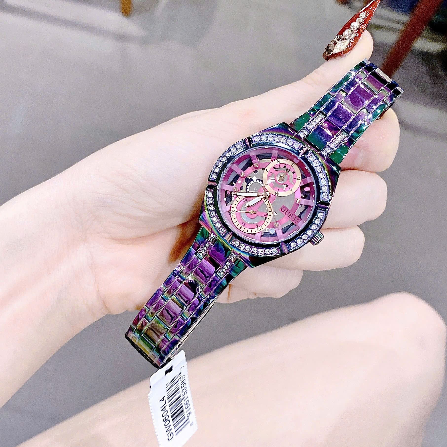 Đồng Hồ Guess Allara Iridescent |Nữ Giới |Lộ Máy |Dây Kim Loại Màu Tím |Máy Pin (Quartz) |Size 36mm |donghogiatot.vn