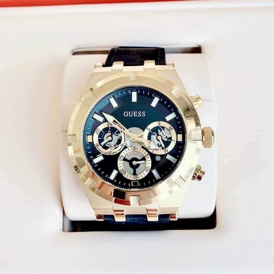 Đồng Hồ Guess Allara |Nam Giới |Chronograph |Vàng Gold |Dây Da Đen |Máy Pin (Quartz) |Size 44mm |donghogiatot.vn