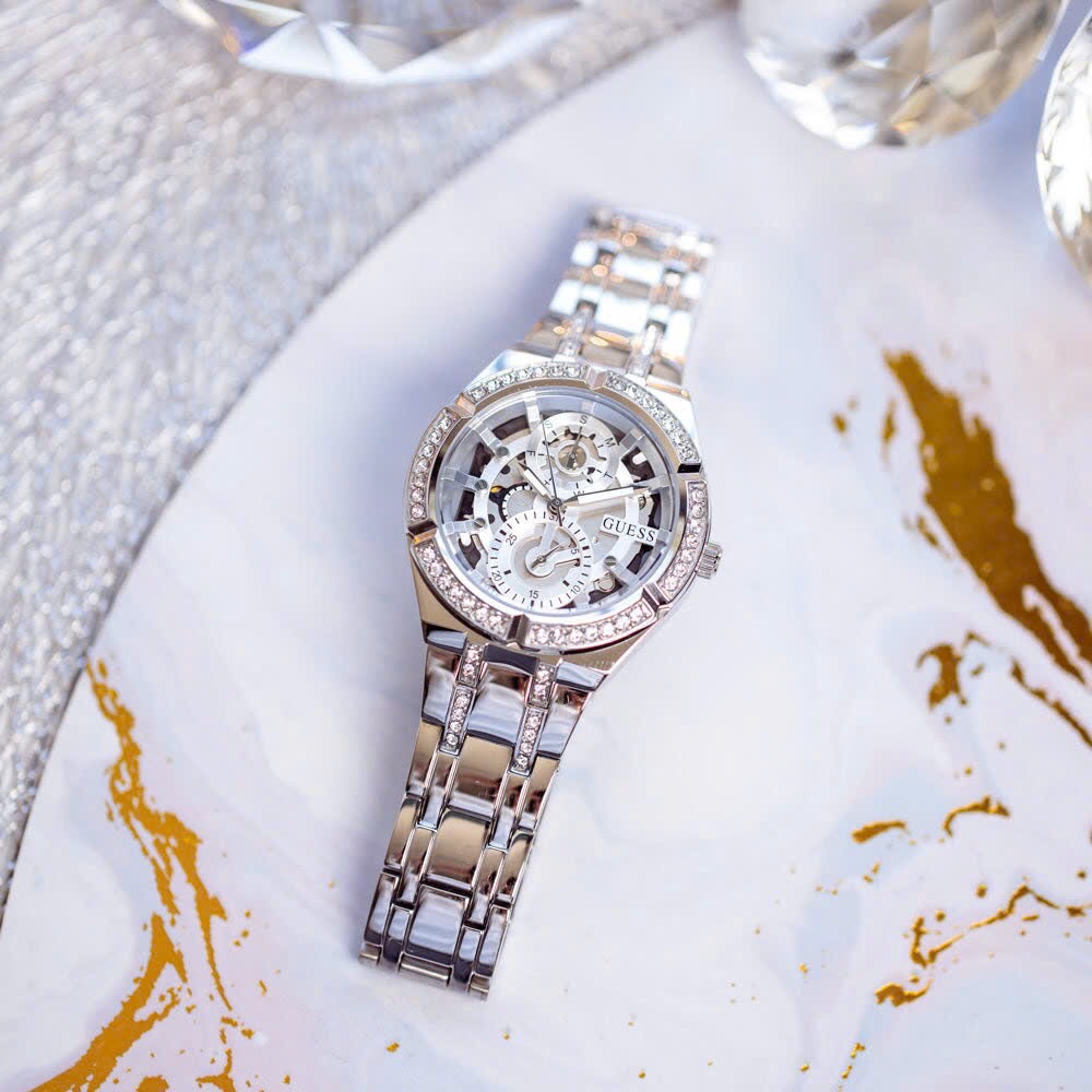 Đồng Hồ Guess Allara |Nữ Giới |Đính Đá |Dây Kim Loại Trắng Silver |Máy Pin (Quartz) |Size 36mm |donghogiatot.vn