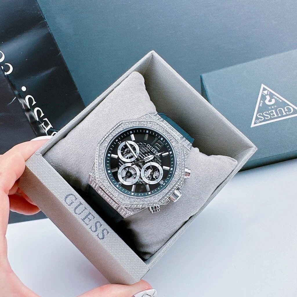 Đồng Hồ Guess Cut-thru |Nam Giới |Trắng Silver |Dây Cao Su Đen |Máy Pin (Quartz) |Size 44mm |donghogiatot.vn