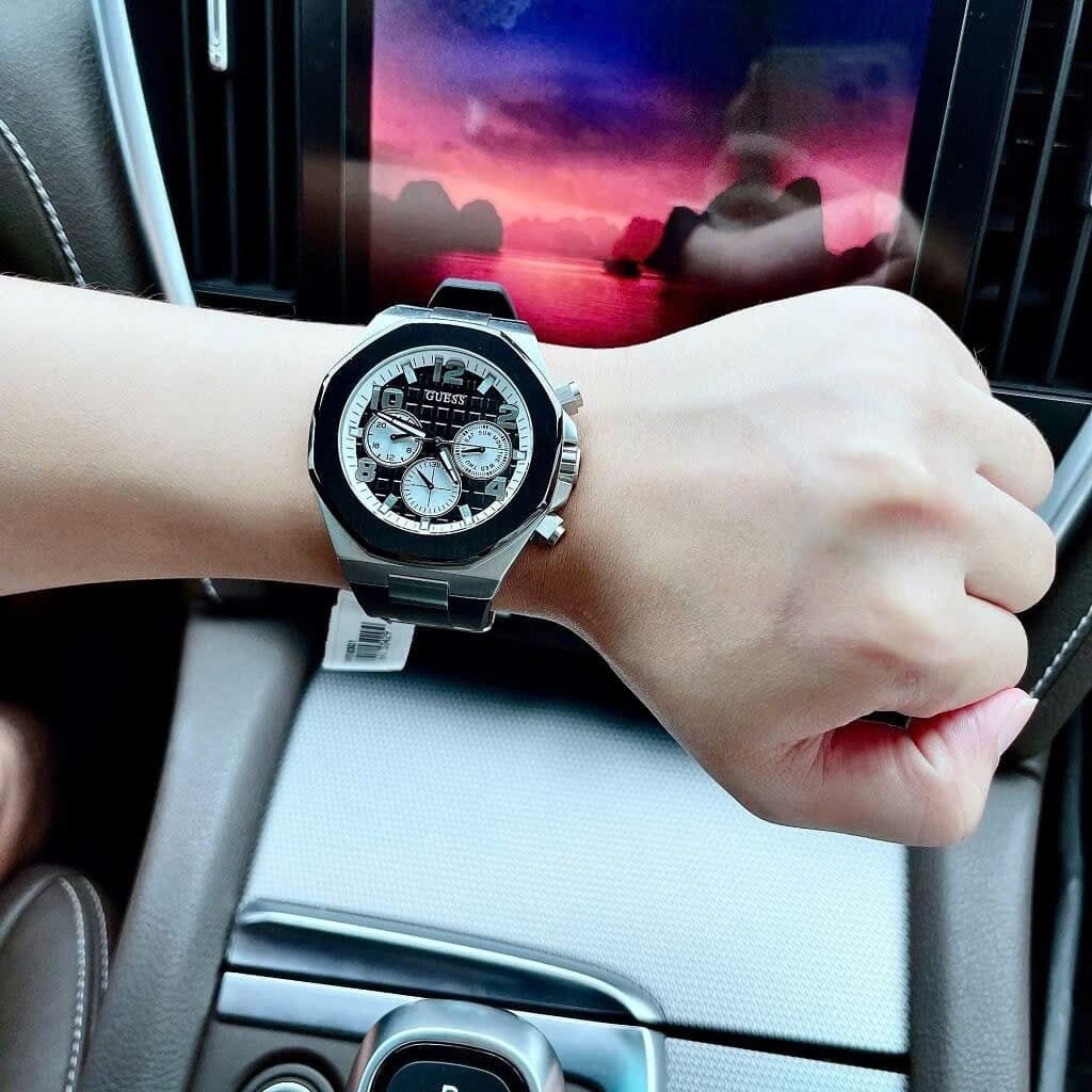 Đồng Hồ Guess Empire |Cặp Đôi |Mặt Tròn Đen |Đính Đá |Dây Cao Su |Size 46x38mm |donghogiatot.vn