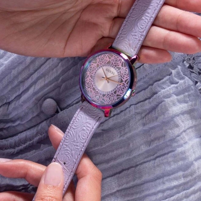 Đồng Hồ Guess Flora |Nữ Giới |Mặt Bông Hoa |Dây Da Tím |Máy Pin (Quartz) |Size 40mm |donghogiatot.vn