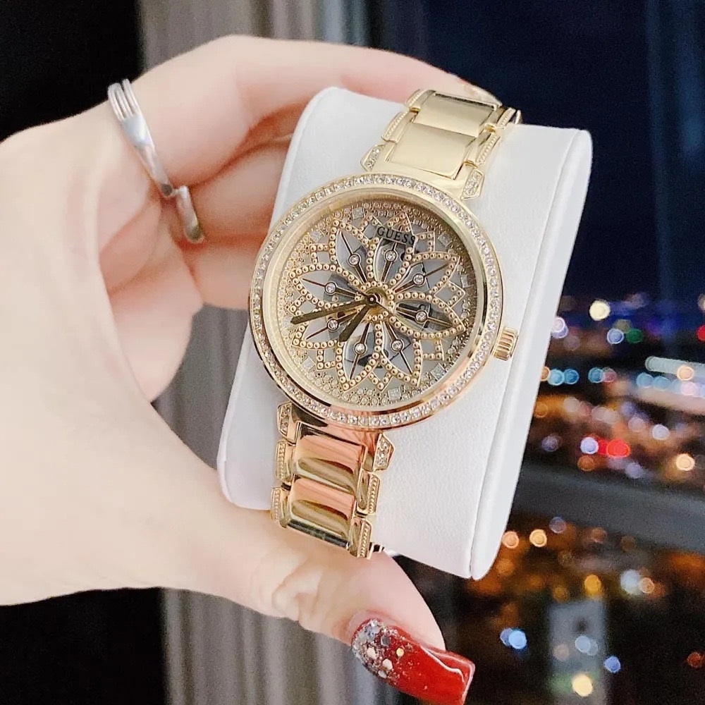 Đồng Hồ Guess Flora |Nữ Giới |Bông Hoa |Dây Kim Loại Vàng Gold |Máy Pin (Quartz) |Size 36mm |donghogiatot.vn