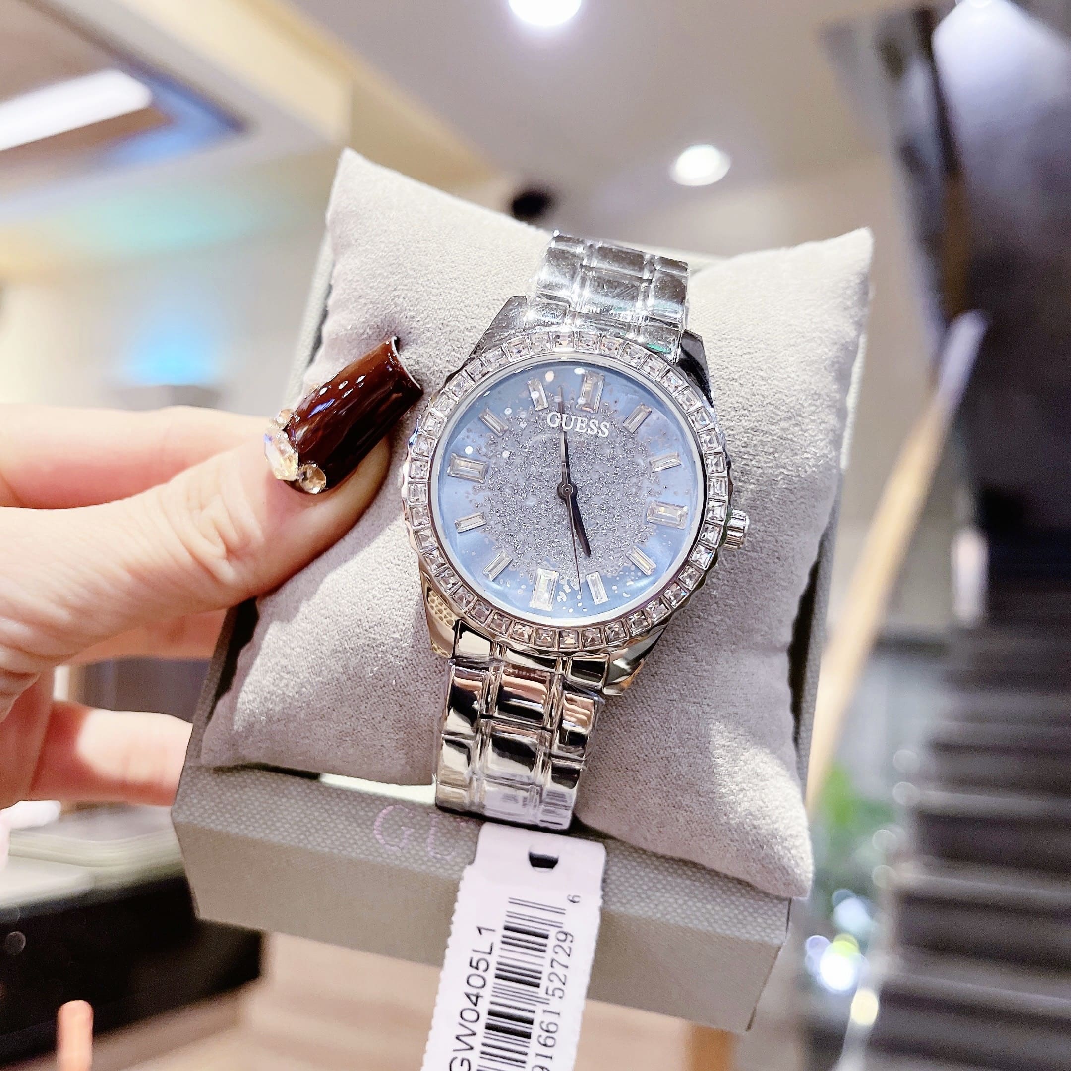 Đồng Hồ Guess Glitter |Nữ Giới |Mặt Xanh |Dây Kim Loại Trắng Silver |Máy Pin (Quartz) |Size 38mm |donghogiatot.vn