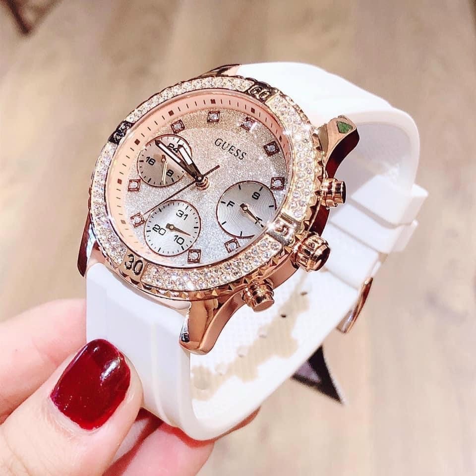 Đồng Hồ Guess Glitter |Nữ Giới |Rose Gold |Dây Sillicone Trắng |Máy Pin (Quartz) |Size 38mm |donghogiatot.vn