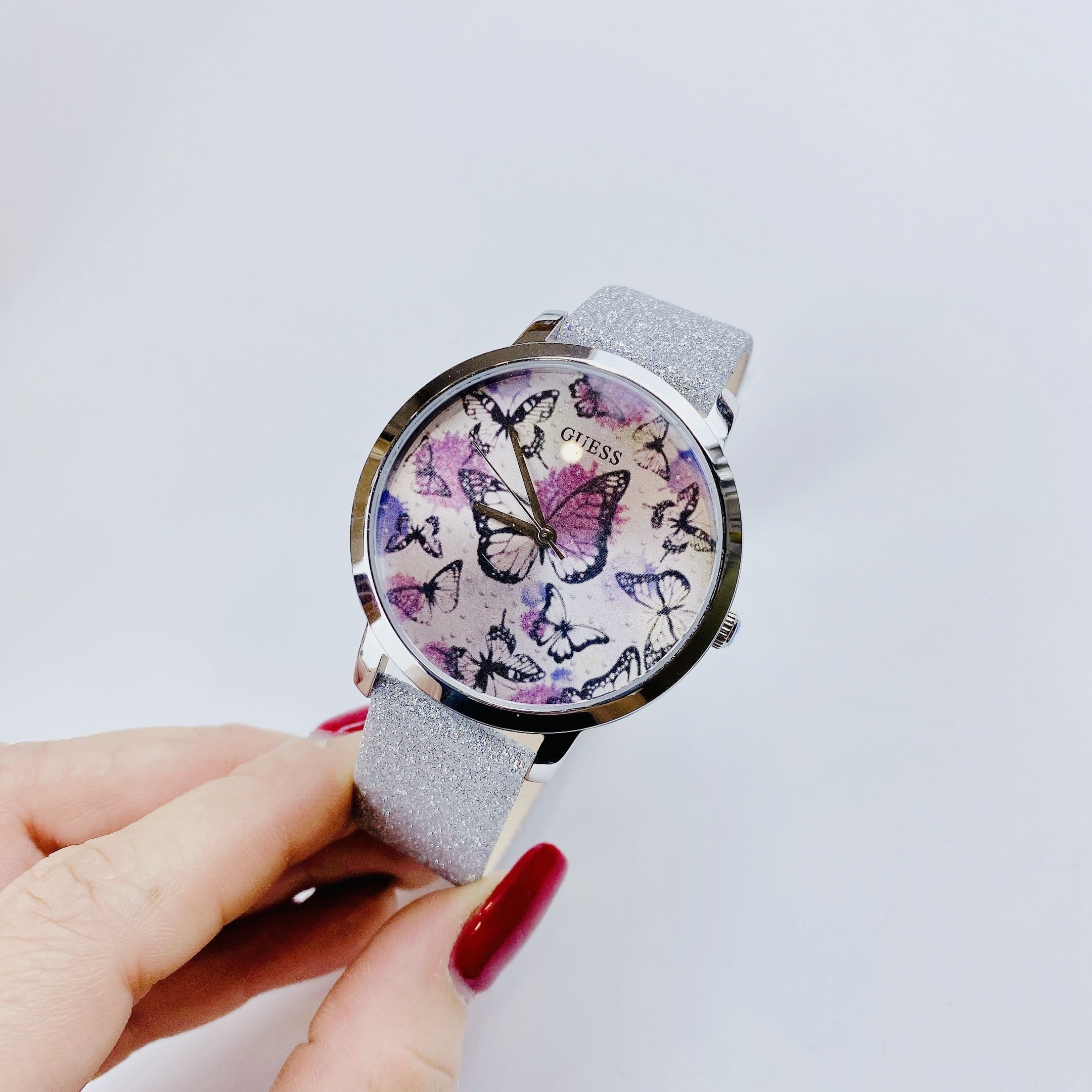 Đồng Hồ Guess Hình Bướm |Nữ Giới |Silver |Dây Da Kim Tuyến Bạc |Máy Pin (Quartz) |Size 37mm |donghogiatot.vn