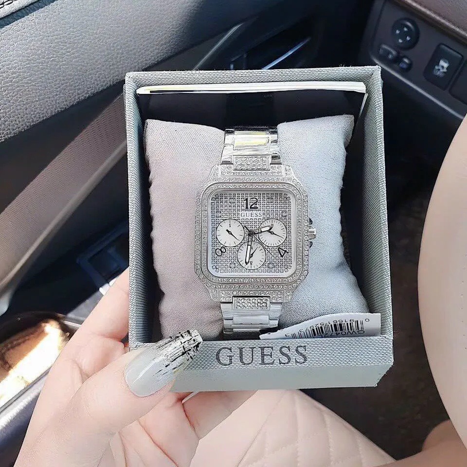 Đồng Hồ Guess Integrity |Nữ Giới |Mặt Vuông Full Đá |Dây Kim Loại Trắng Silver |Máy Pin (Quartz) |Size 35mm |donghogiatot.vn