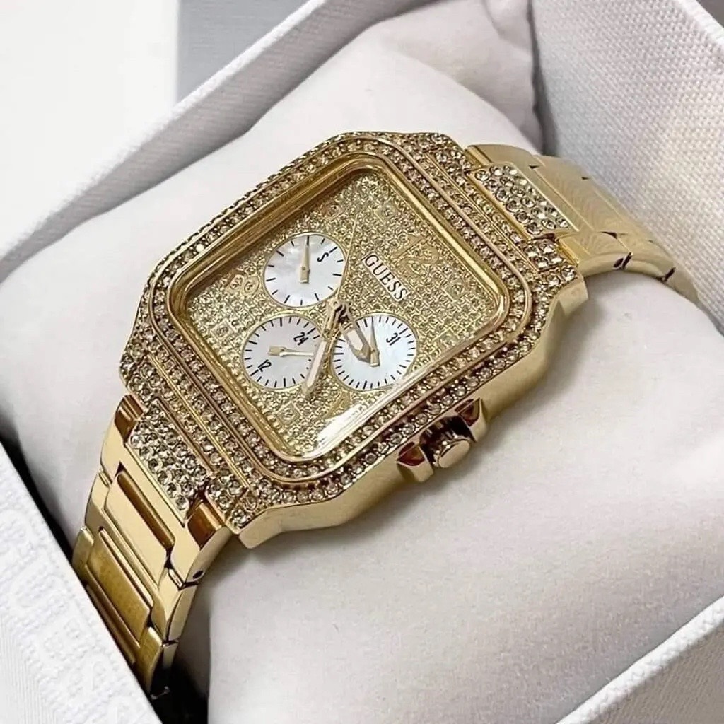 Đồng Hồ Guess Integrity |Nữ Giới |Mặt Vuông Full Đá |Dây Kim Loại Vàng Gold |Máy Pin (Quartz) |Size 35mm |donghogiatot.vn