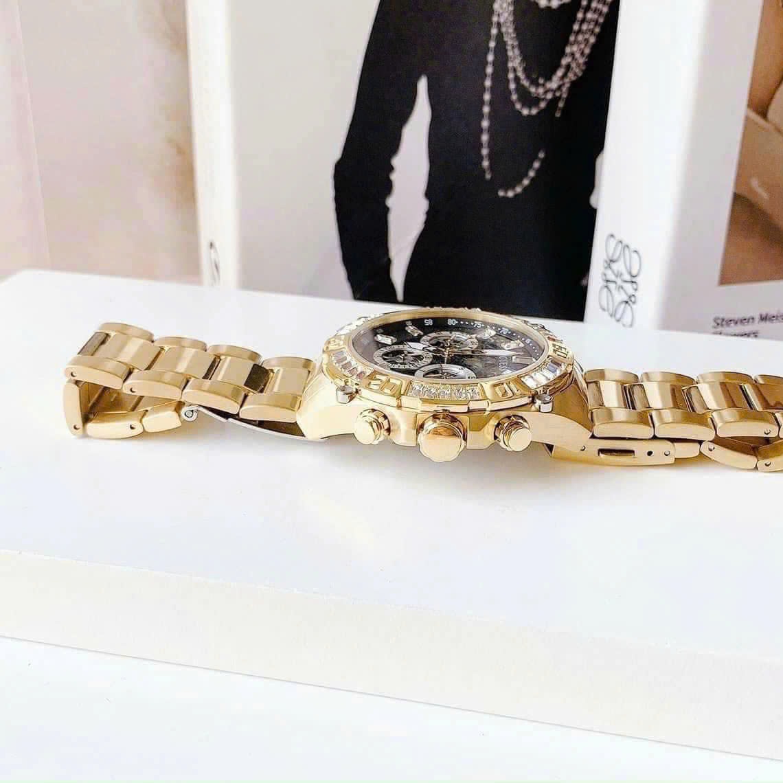 Đồng Hồ Guess Intrepid |Nam Giới |Đính Pha Lê Vuông |Dây Kim Loại Vàng Gold |Máy Pin (Quartz) |Size 46mm |donghogiatot.vn