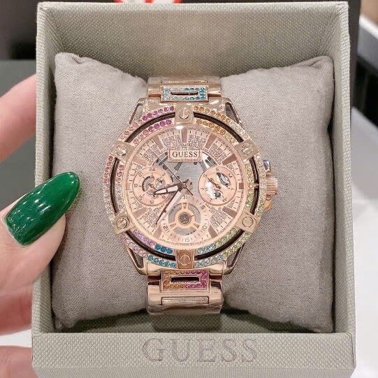 Đồng Hồ Guess Iridescent |Nữ Giới |Đính Đá Nhiều Màu |Dây Kim Loại Rose Gold |Máy Pin (Quartz) |Size 40mm |donghogiatot.vn