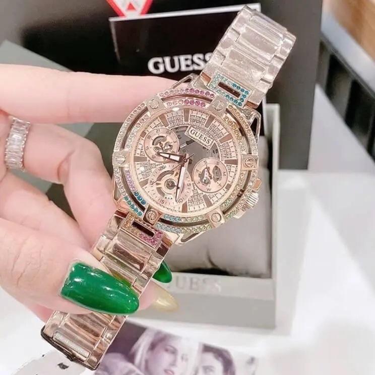 Đồng Hồ Guess Iridescent |Nữ Giới |Đính Đá Nhiều Màu |Dây Kim Loại Rose Gold |Máy Pin (Quartz) |Size 40mm |donghogiatot.vn