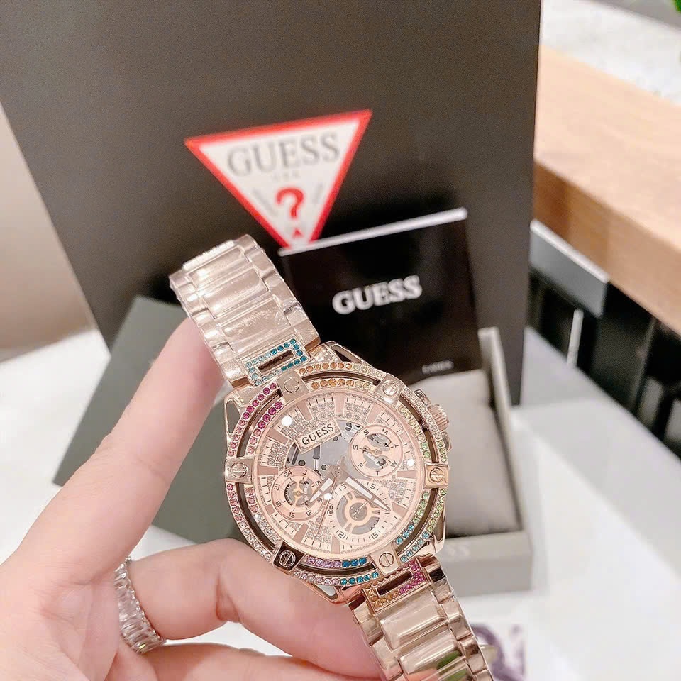 Đồng Hồ Guess Iridescent |Nữ Giới |Đính Đá Nhiều Màu |Dây Kim Loại Rose Gold |Máy Pin (Quartz) |Size 40mm |donghogiatot.vn