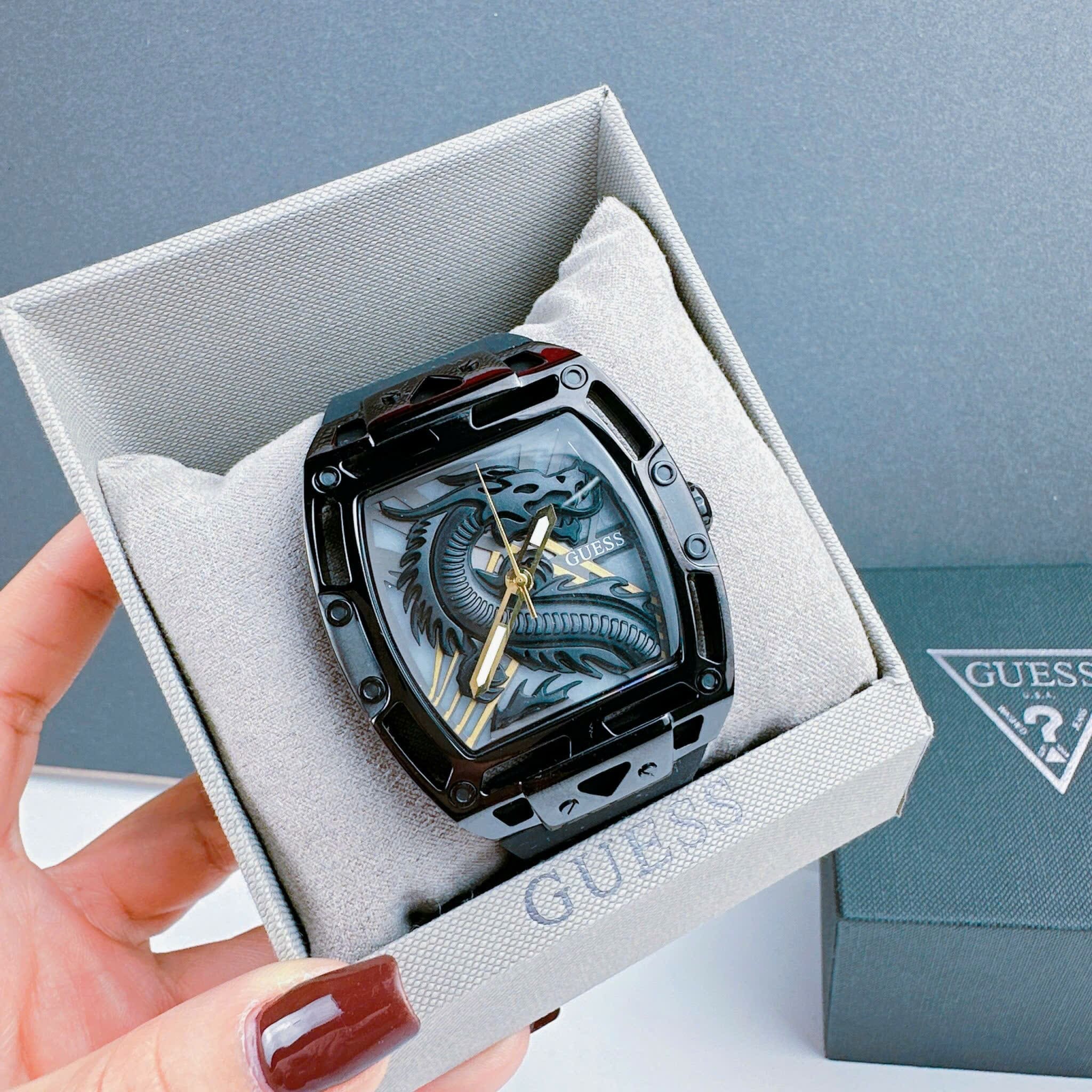 Đồng Hồ Guess Mặt Rồng |Cặp Đôi |Mặt Chữ Nhật |Dây Da |Size 43x34mm |donghogiatot.vn