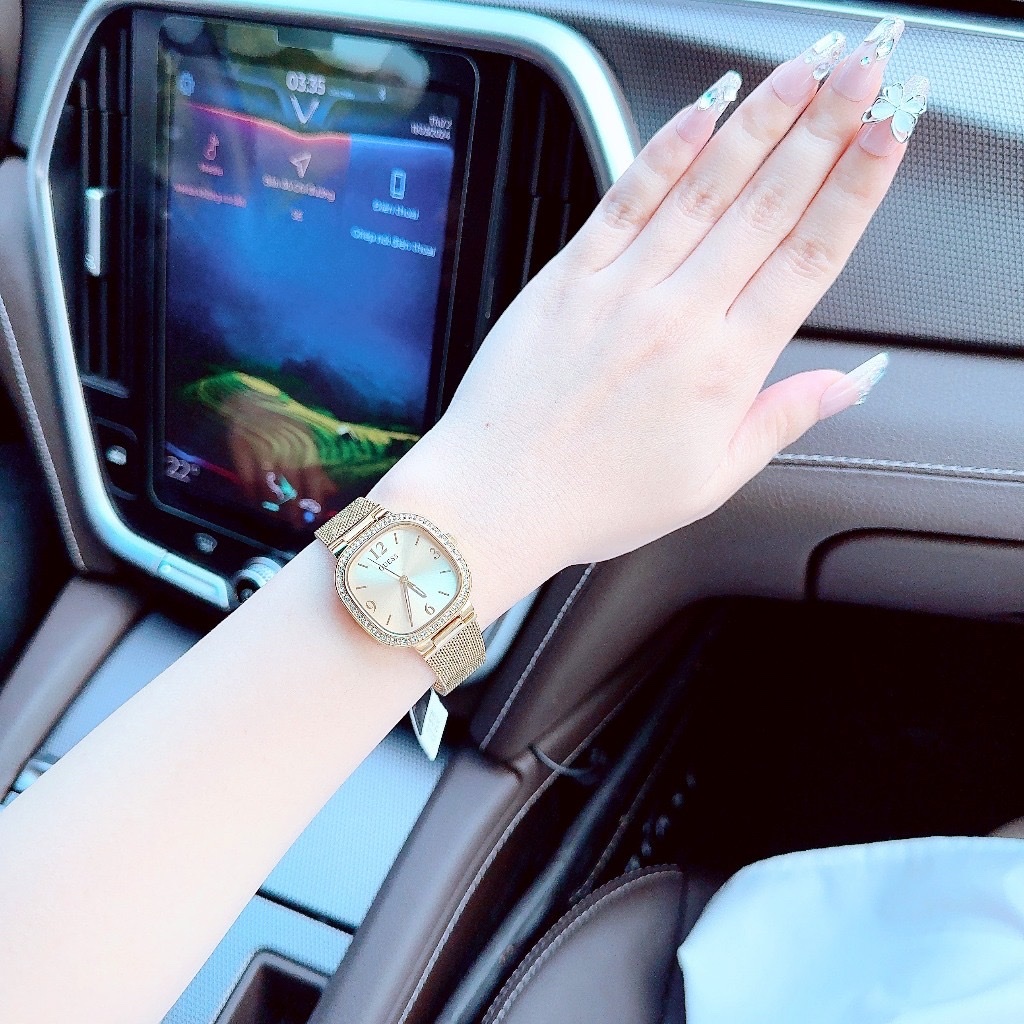Đồng Hồ Guess Mặt Vuông |Nữ Giới |Dây Mesh Lưới Vàng Gold |Máy Pin (Quartz) |Size 32mm |donghogiatot.vn