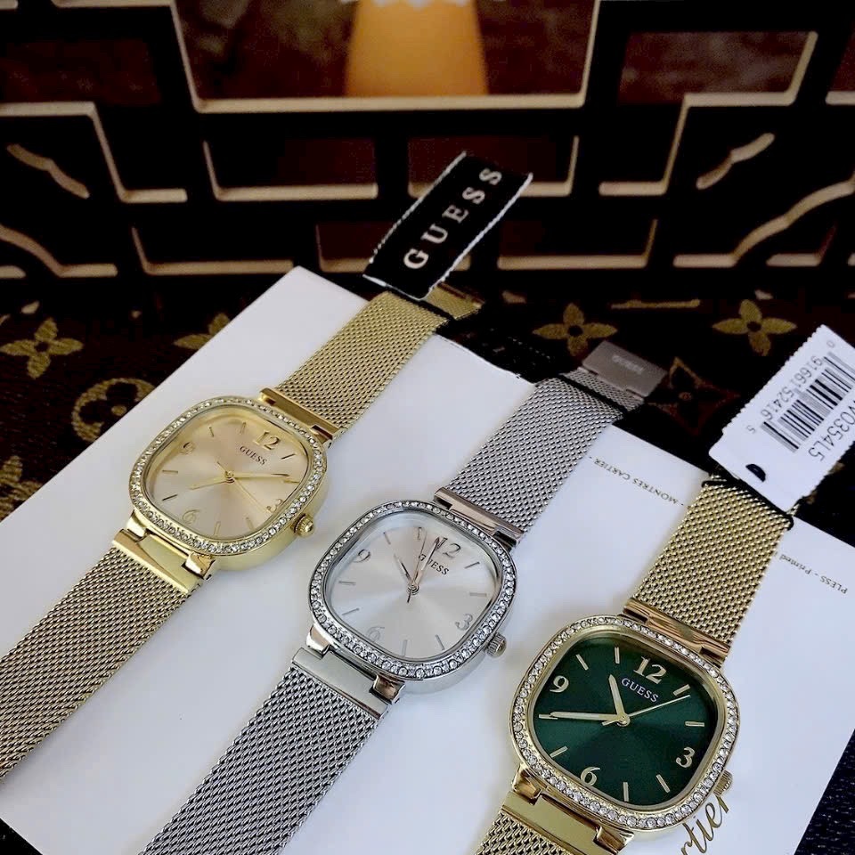 Đồng Hồ Guess Mặt Vuông |Nữ Giới |Dây Mesh Lưới Vàng Gold |Máy Pin (Quartz) |Size 32mm |donghogiatot.vn