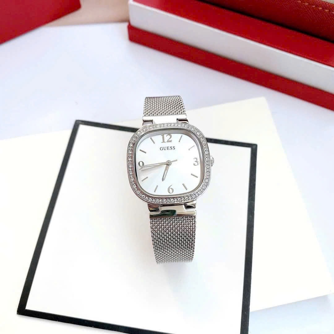 Đồng Hồ Guess Mặt Vuông Trắng |Nữ Giới |Dây Mesh Lưới Silver |Máy Pin (Quartz) |Size 32mm |donghogiatot.vn