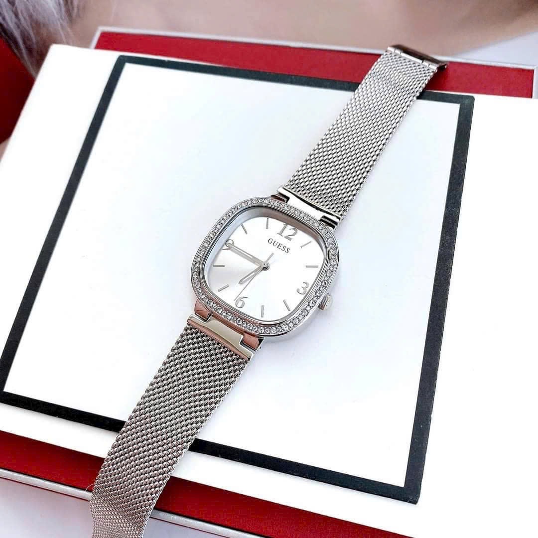 Đồng Hồ Guess Mặt Vuông Trắng |Nữ Giới |Dây Mesh Lưới Silver |Máy Pin (Quartz) |Size 32mm |donghogiatot.vn