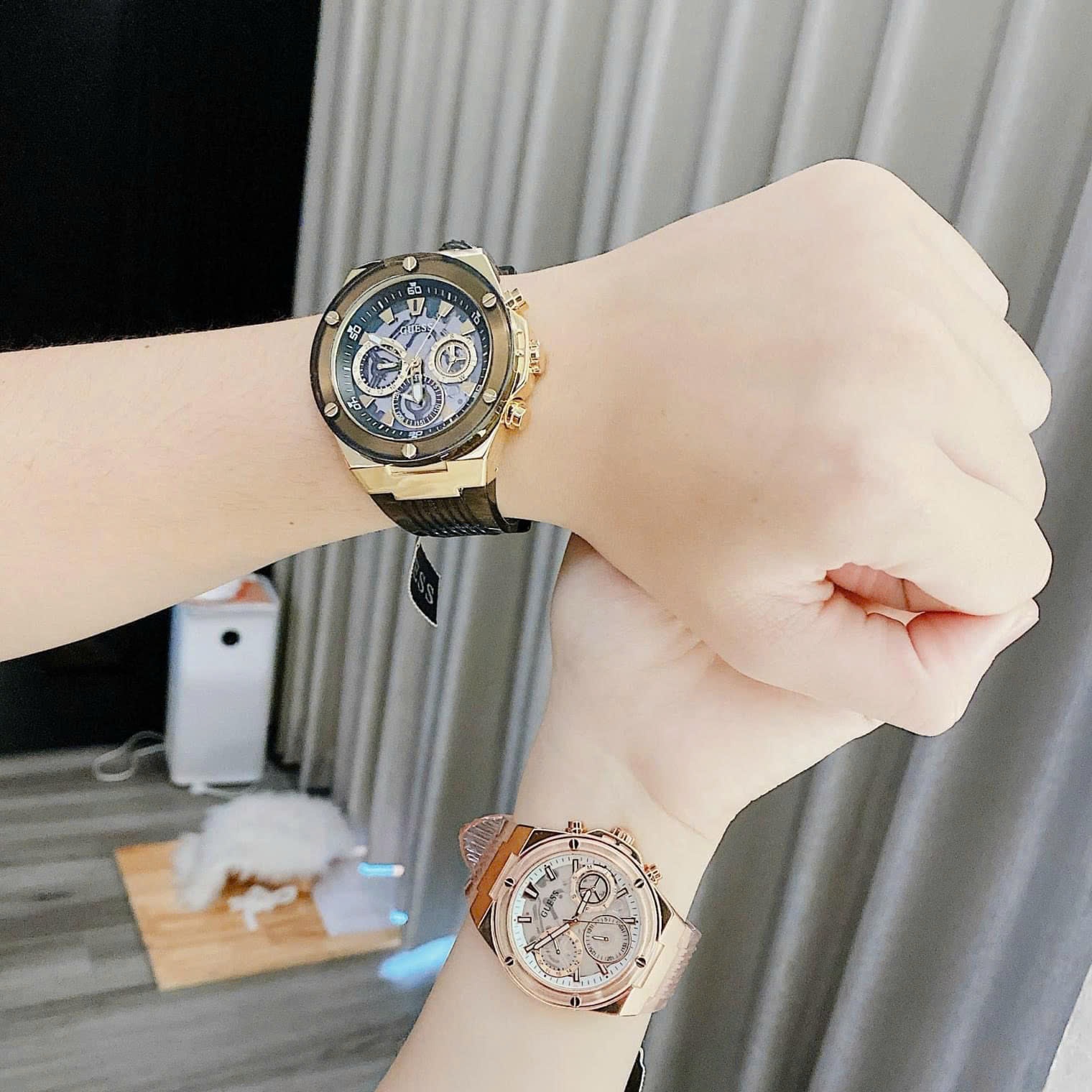 Đồng Hồ Guess Multifunction |Cặp Đôi |Chronograph |6 Kim |Dây Cao Su Đen |Size 46x39mm |donghogiatot.vn