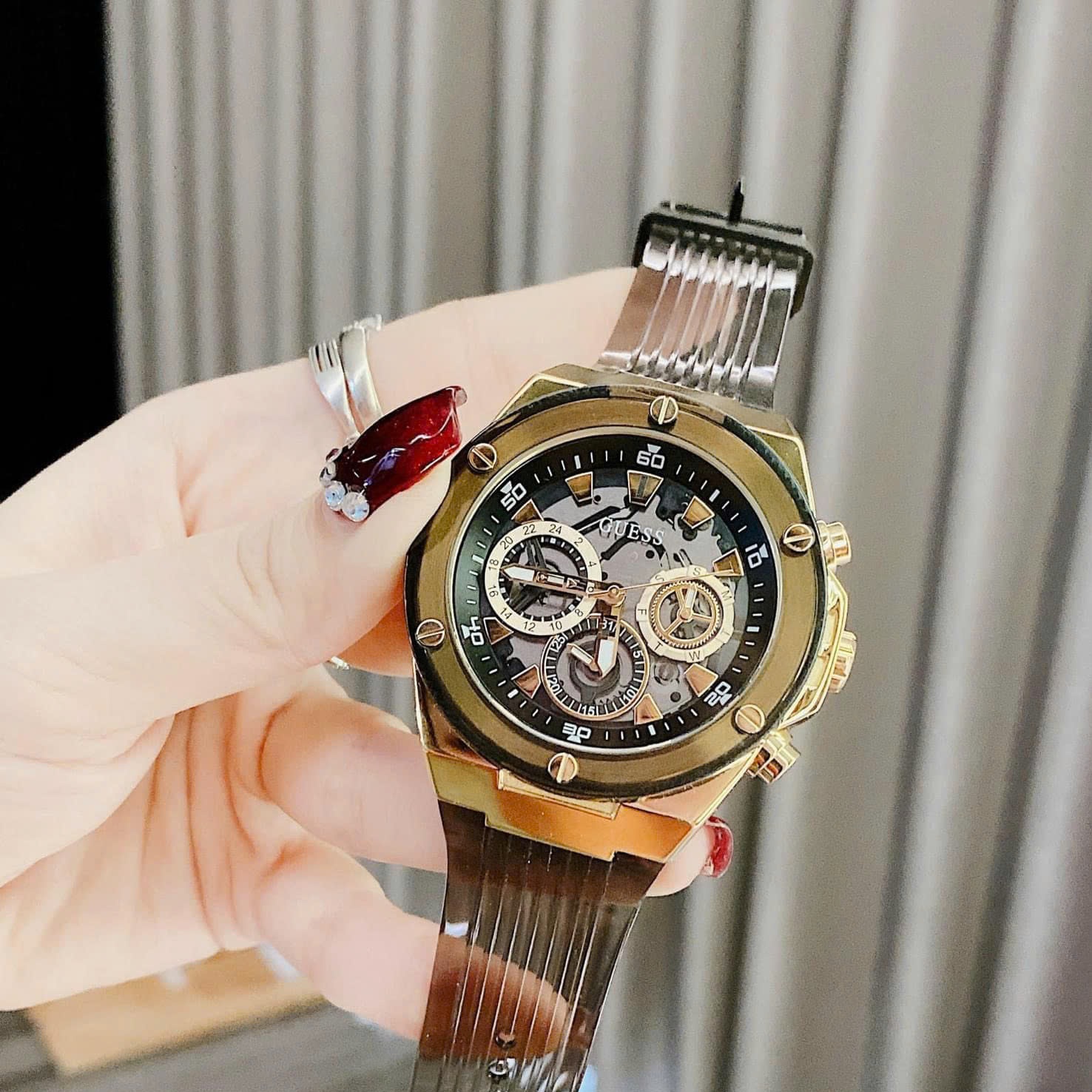 Đồng Hồ Guess Multifunction |Cặp Đôi |Chronograph |6 Kim |Dây Cao Su Đen |Size 46x39mm |donghogiatot.vn