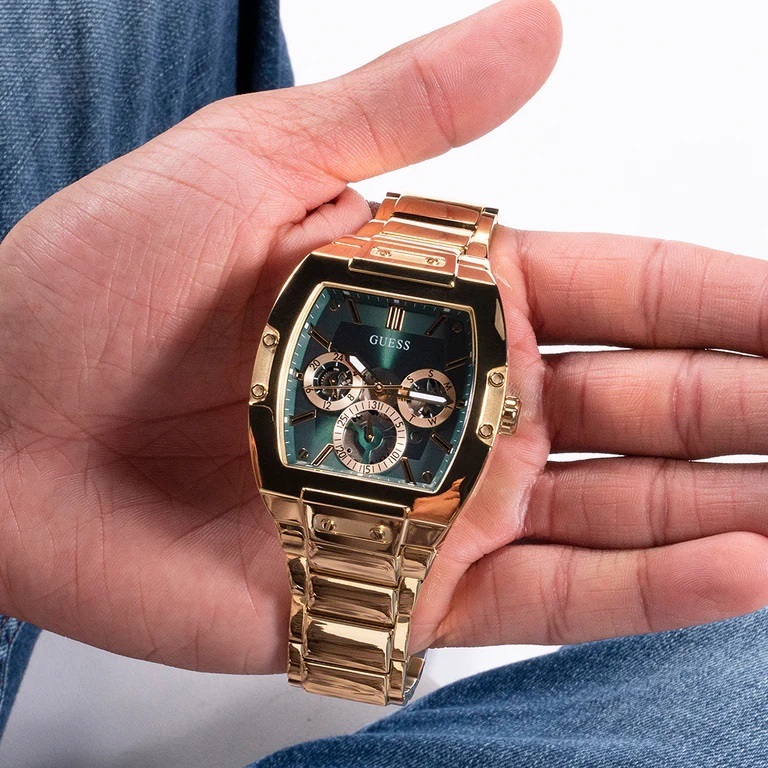 Đồng Hồ Guess Multi Function |Nam Giới |Mặt Xanh Lá |Dây Kim Loại Vàng |Máy Pin (Quartz) |Size 43x51mm |donghogiatot.vn