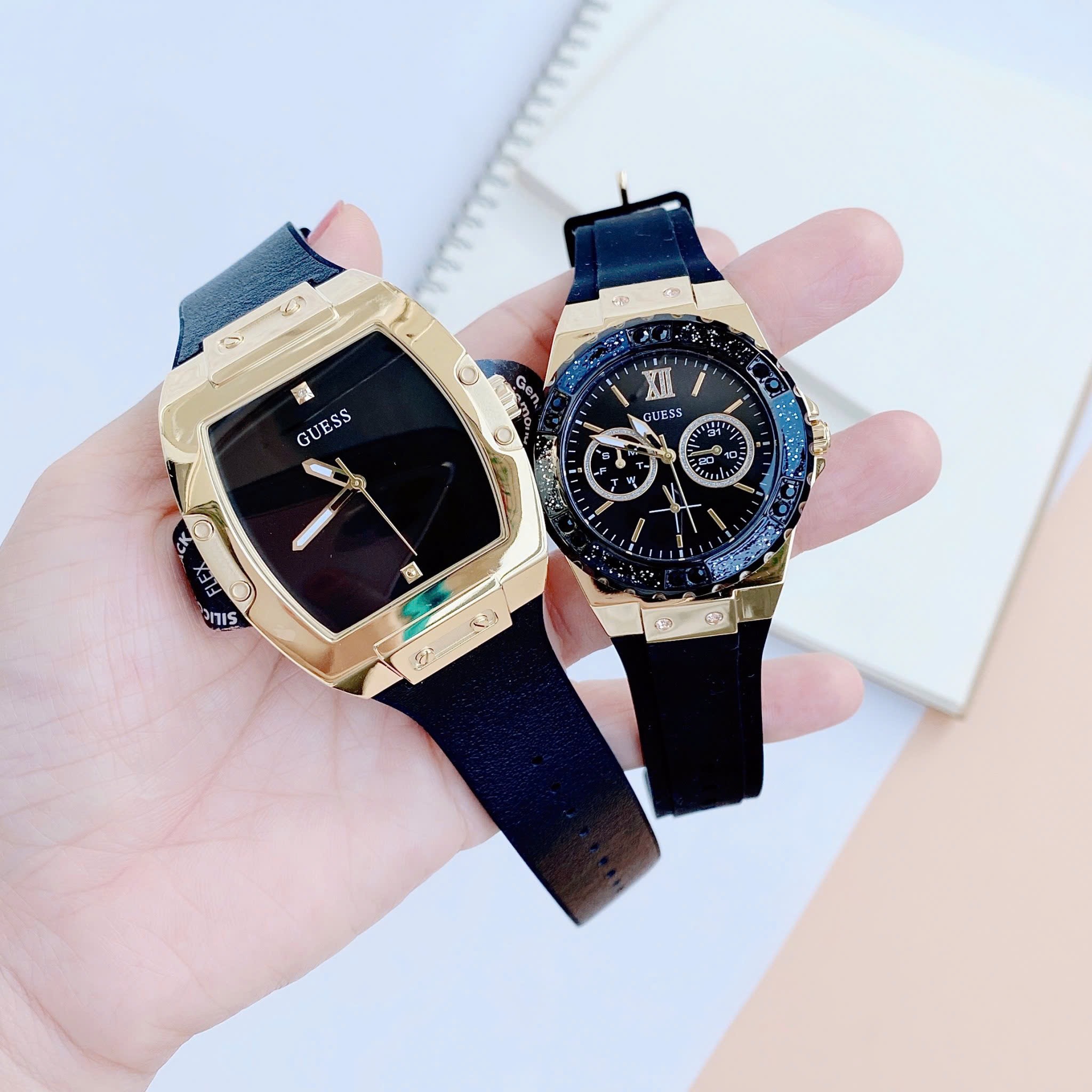 Đồng Hồ Guess Phoenix |Cặp Đôi |Mặt Đen |Dây Cao Su Đen |Size 43x36mm |donghogiatot.vn