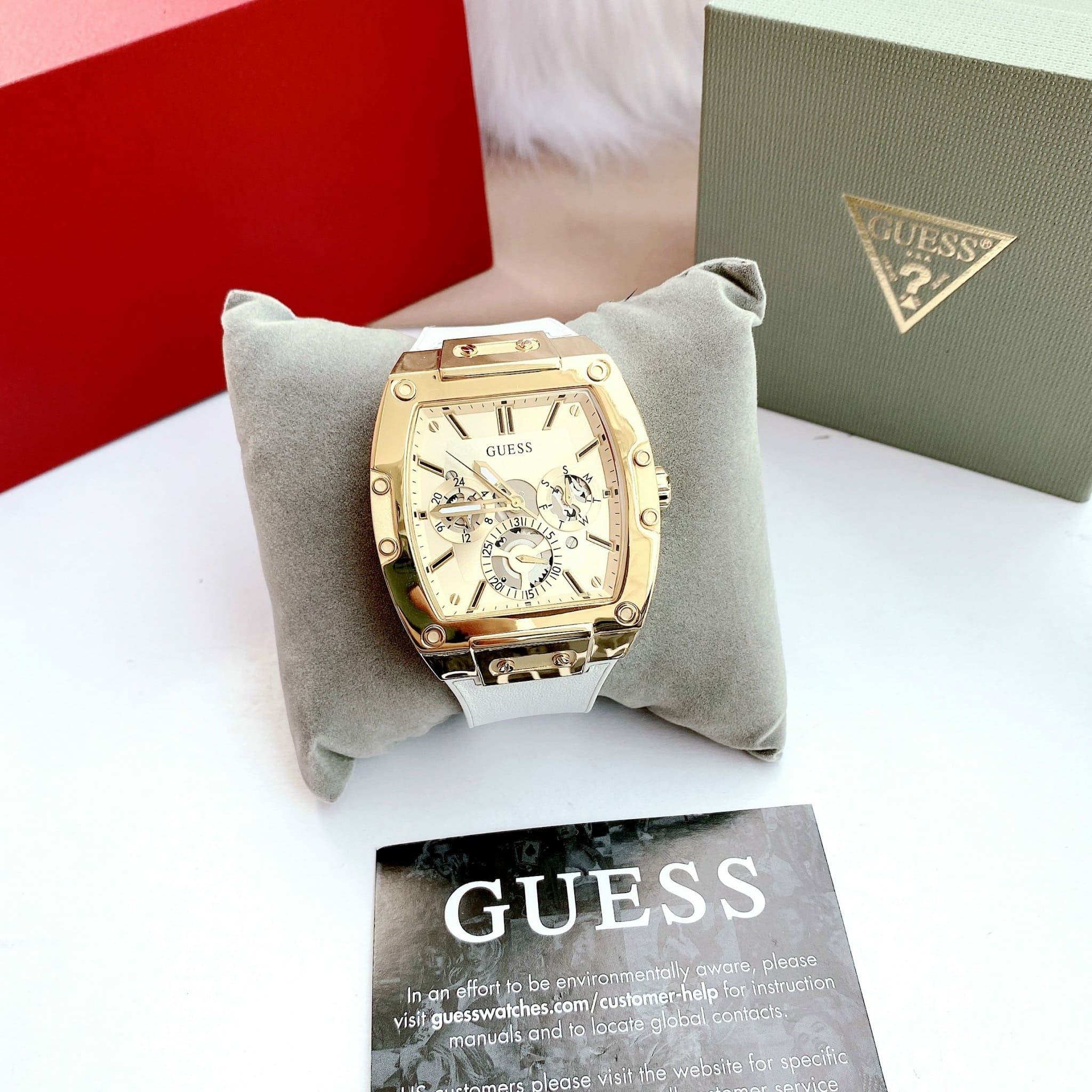 Đồng Hồ Guess Phoenix |Nam Giới |Vàng Gold |Dây Sillicone Trắng |Máy Pin (Quartz) |Size 43x51mm |donghogiatot.vn