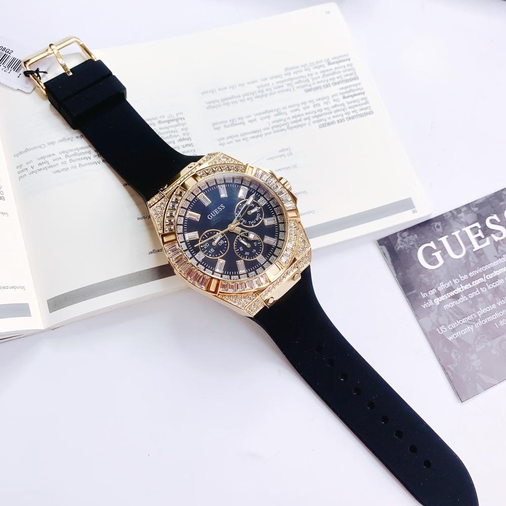 Đồng Hồ Guess Rigor |Nam Giới |Đính Đá Vàng Gold |Dây Sillicone Đen |Máy Pin (Quartz) |Size 47mm |donghogiatot.vn