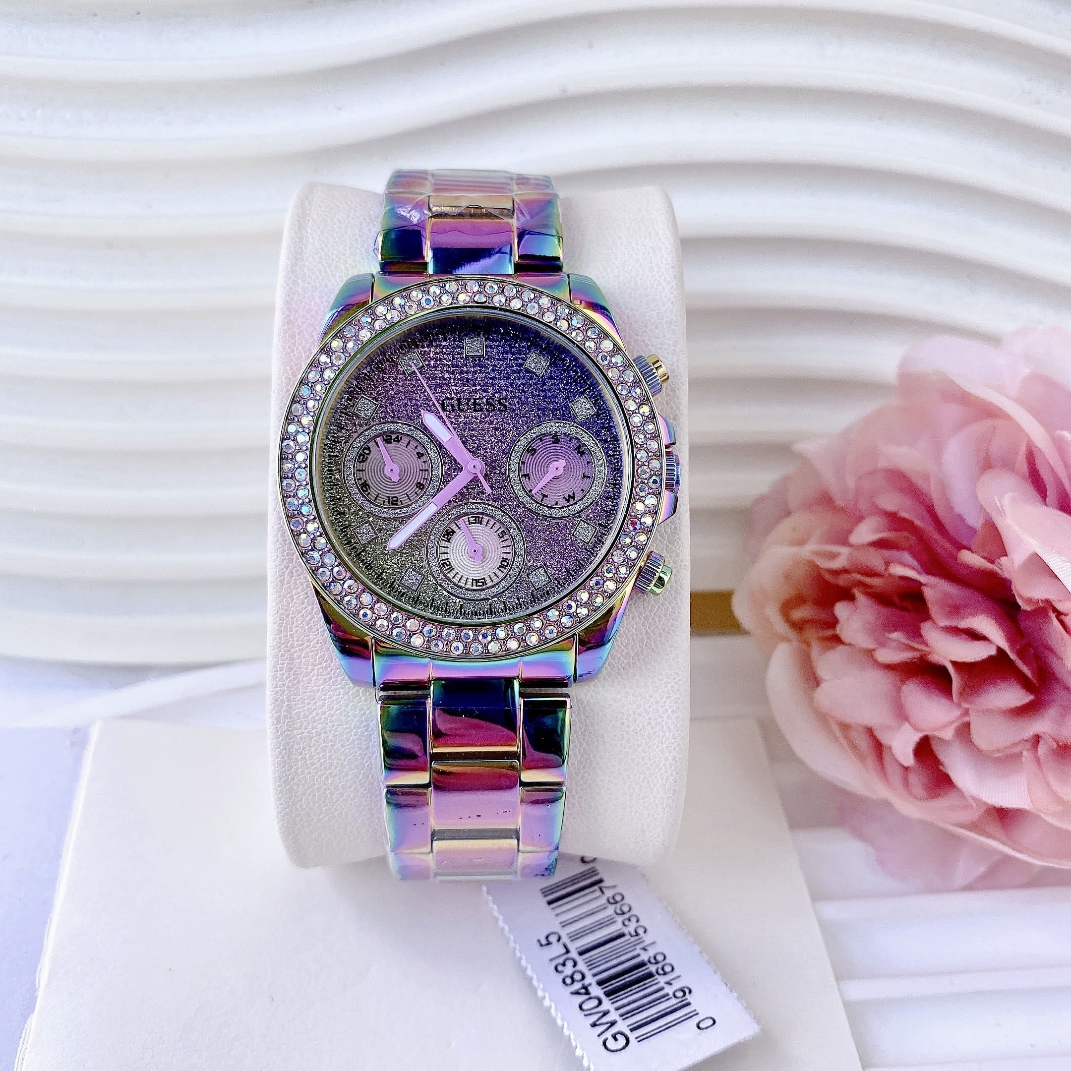 Đồng Hồ Guess Sol Iridescent |Nữ Giới |Mặt Đính Đá |Dây Kim Loại Tím |Máy Pin (Quartz) |Size 38mm |donghogiatot.vn