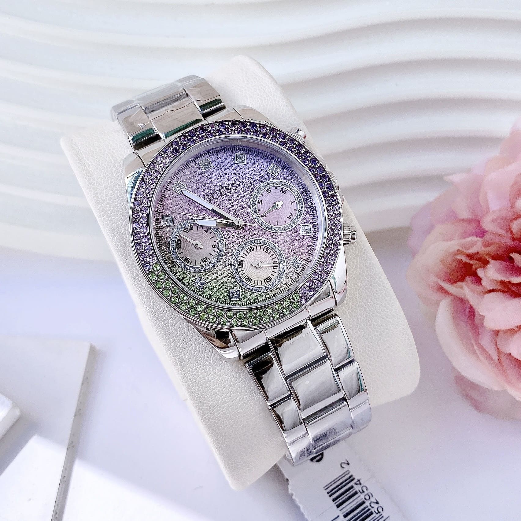 Đồng Hồ Guess Sol |Nữ Giới |Mặt Đính Đá Tím Xanh |Dây Kim Loại |Máy Pin (Quartz) |Size 38mm |donghogiatot.vn