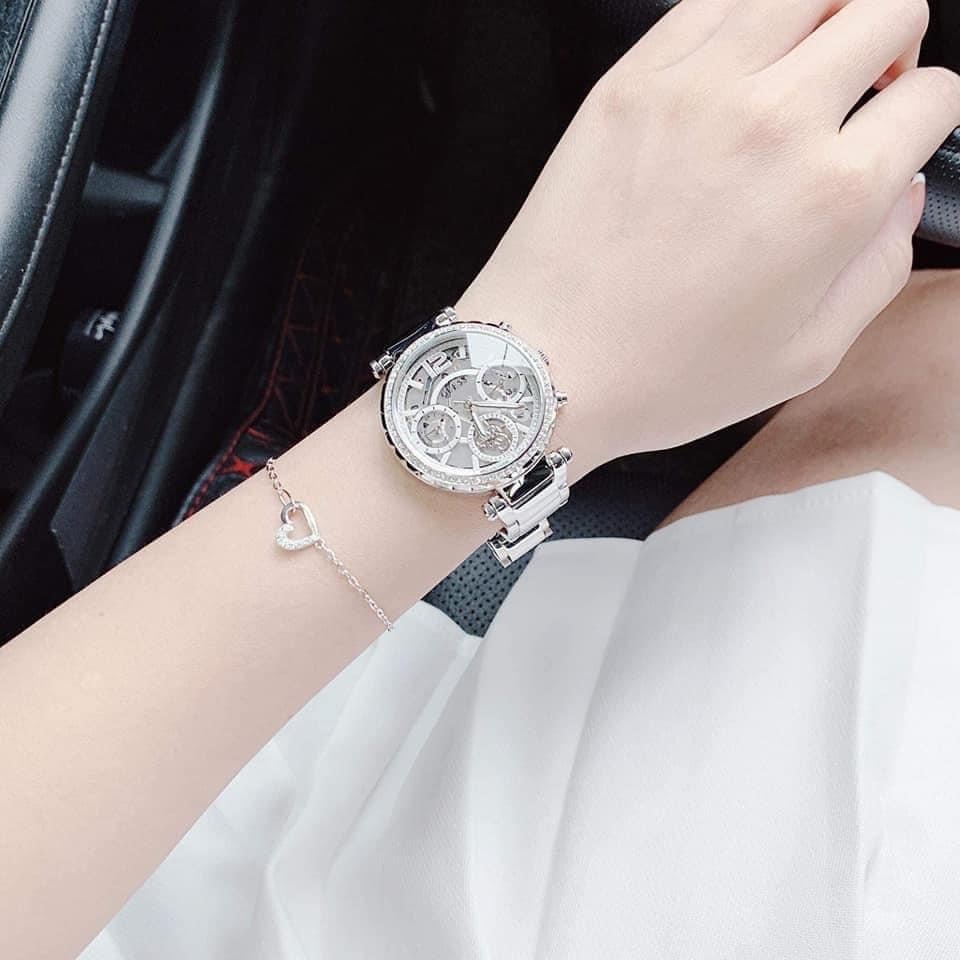 Đồng Hồ Guess Solstice |Nữ Giới |Mặt Đính Đá |Dây Kim Loại Trắng Silver |Máy Pin (Quartz) |Size 37mm |donghogiatot.vn