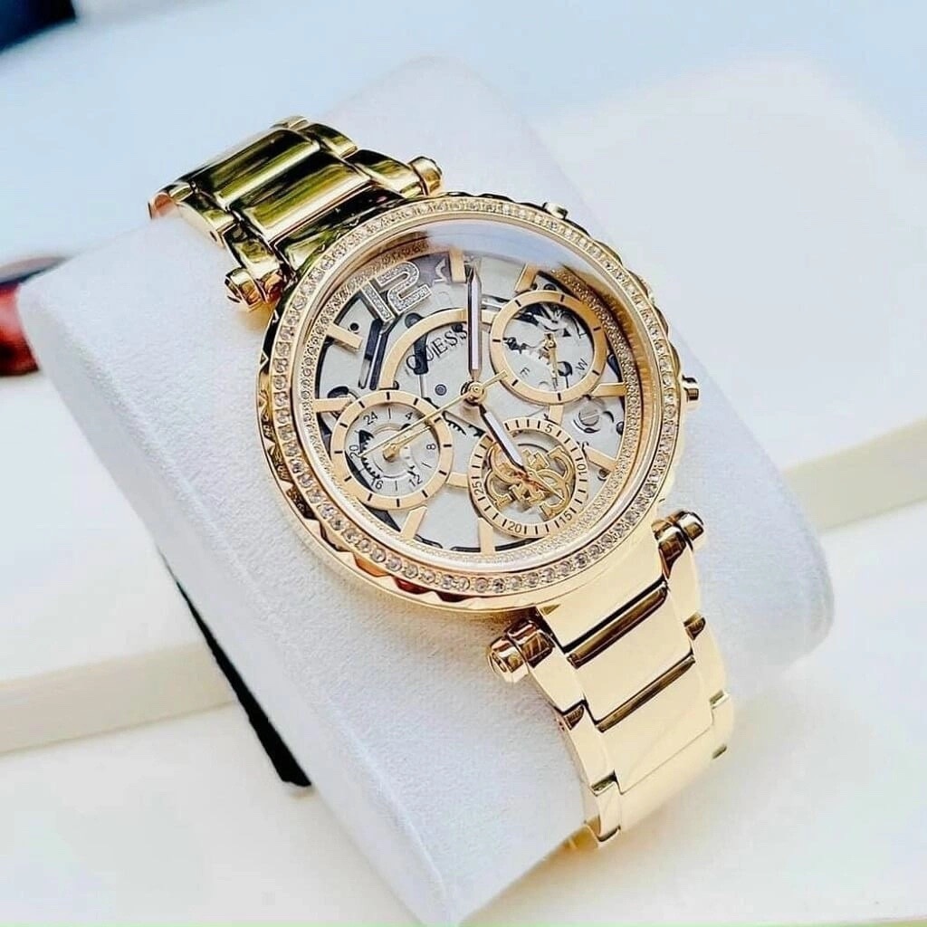 Đồng Hồ Guess Solstice |Nữ Giới |Mặt Đính Đá |Dây Kim Loại Vàng Gold |Máy Pin (Quartz) |Size 37mm |donghogiatot.vn