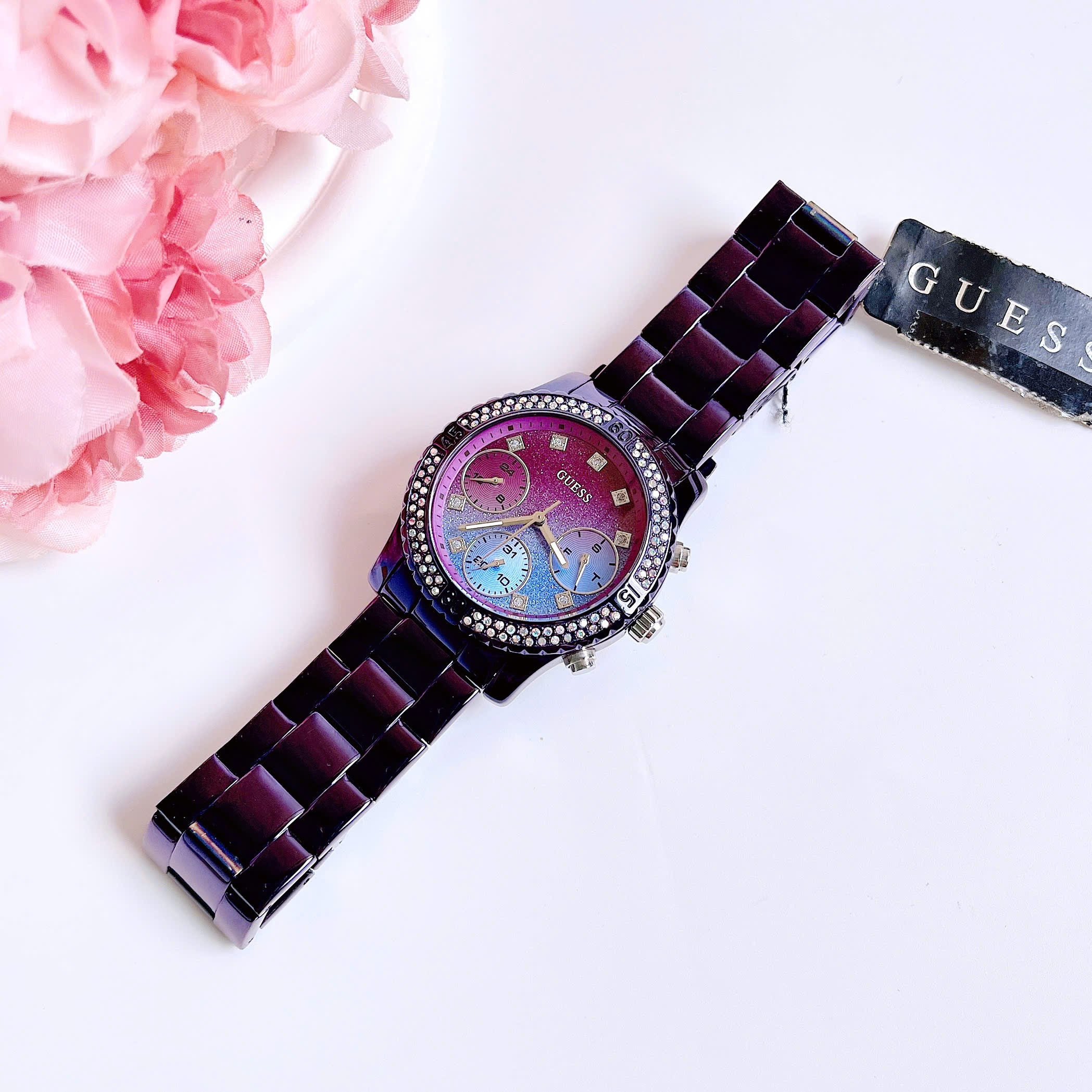 Đồng Hồ Guess Sporty-Purple |Nữ Giới |Đính Đá |Dây Kim Loại Màu Tím |Máy Pin (Quartz) |Size 38mm |donghogiatot.vn