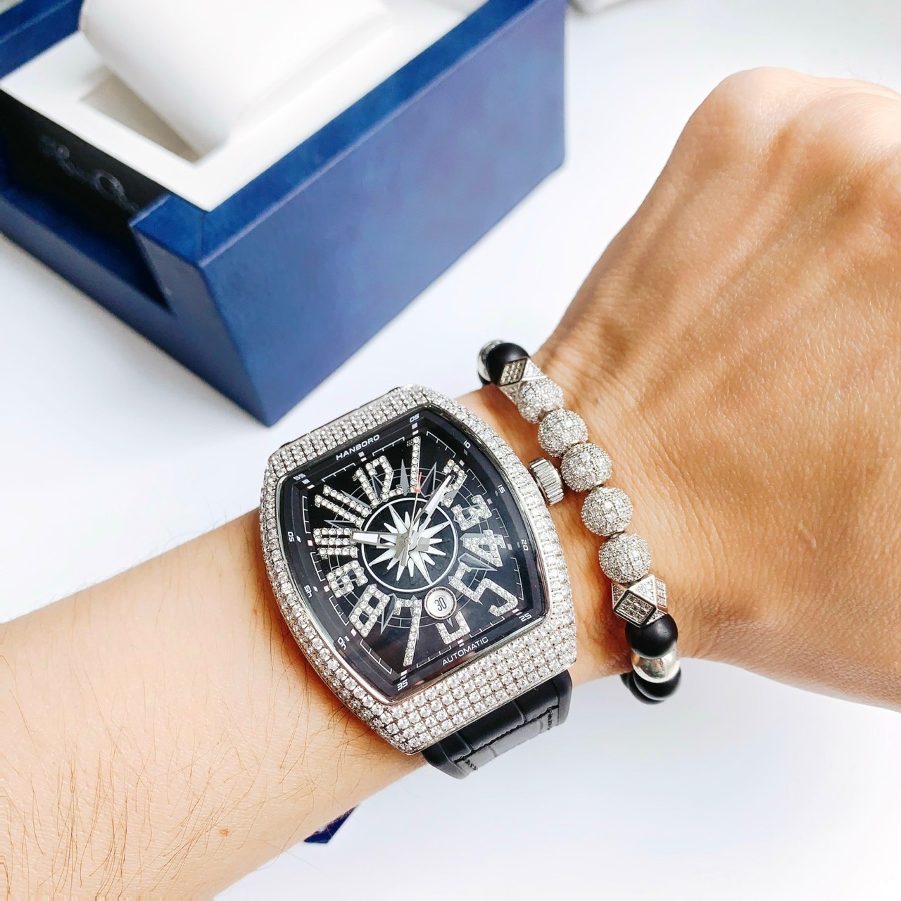 Đồng Hồ Hanboro Franck Muller |Nam Giới |Trắng Silver |Silicone |Máy Cơ (Tự Động) |Size Lớn 44x55mm |donghogiatot.vn