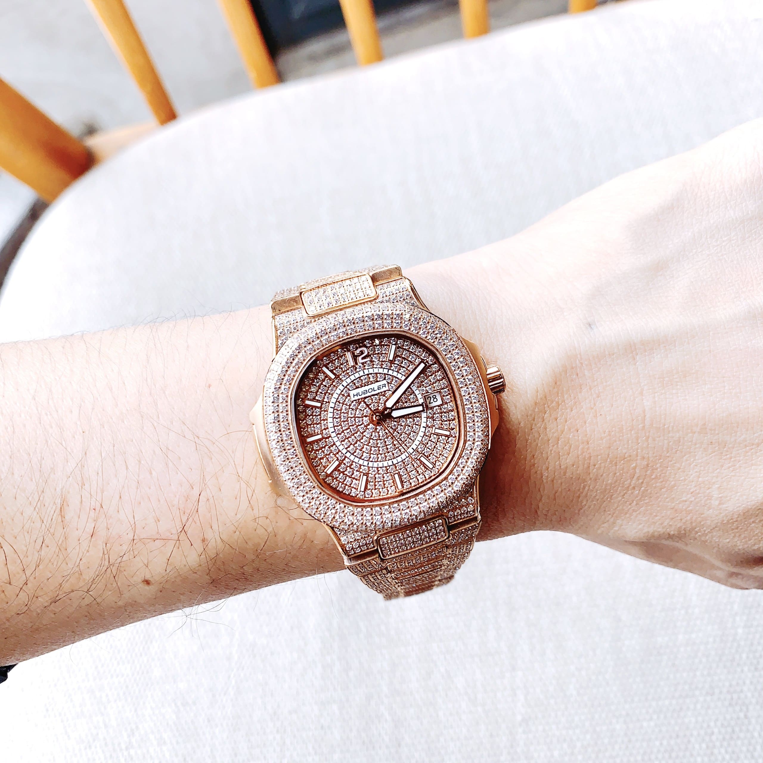 Đồng Hồ Hanboro Full Đá Swarovski |Cặp Đôi |Rose Gold |Dây Kim Loại | Size 34x41mm |donghogiatot.vn