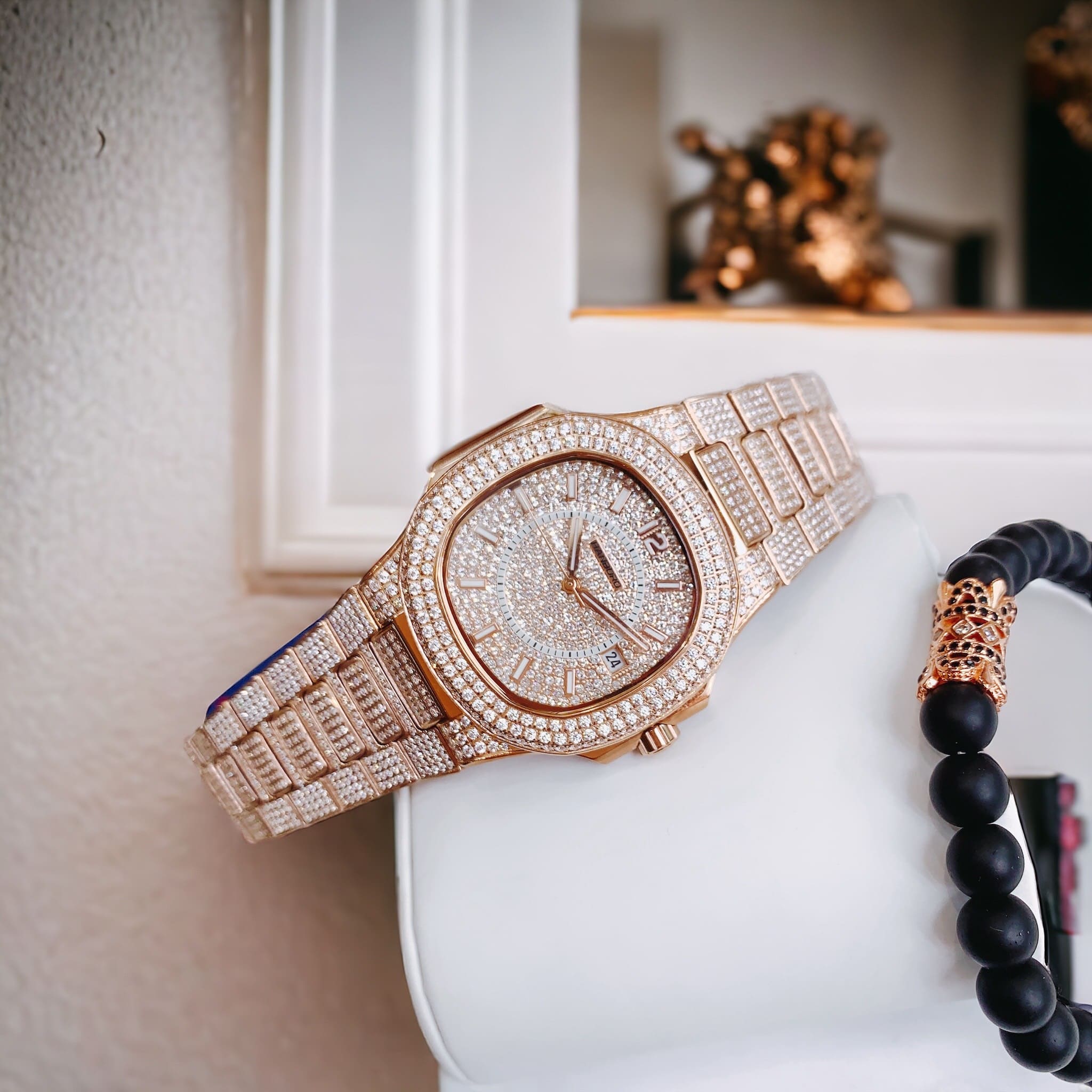 Đồng Hồ Hanboro Full Đá Swarovski |Nam Giới |Rose Gold |Dây Kim Loại |Máy Tự Động (Automatic) |Size 41mm |donghogiatot.vn