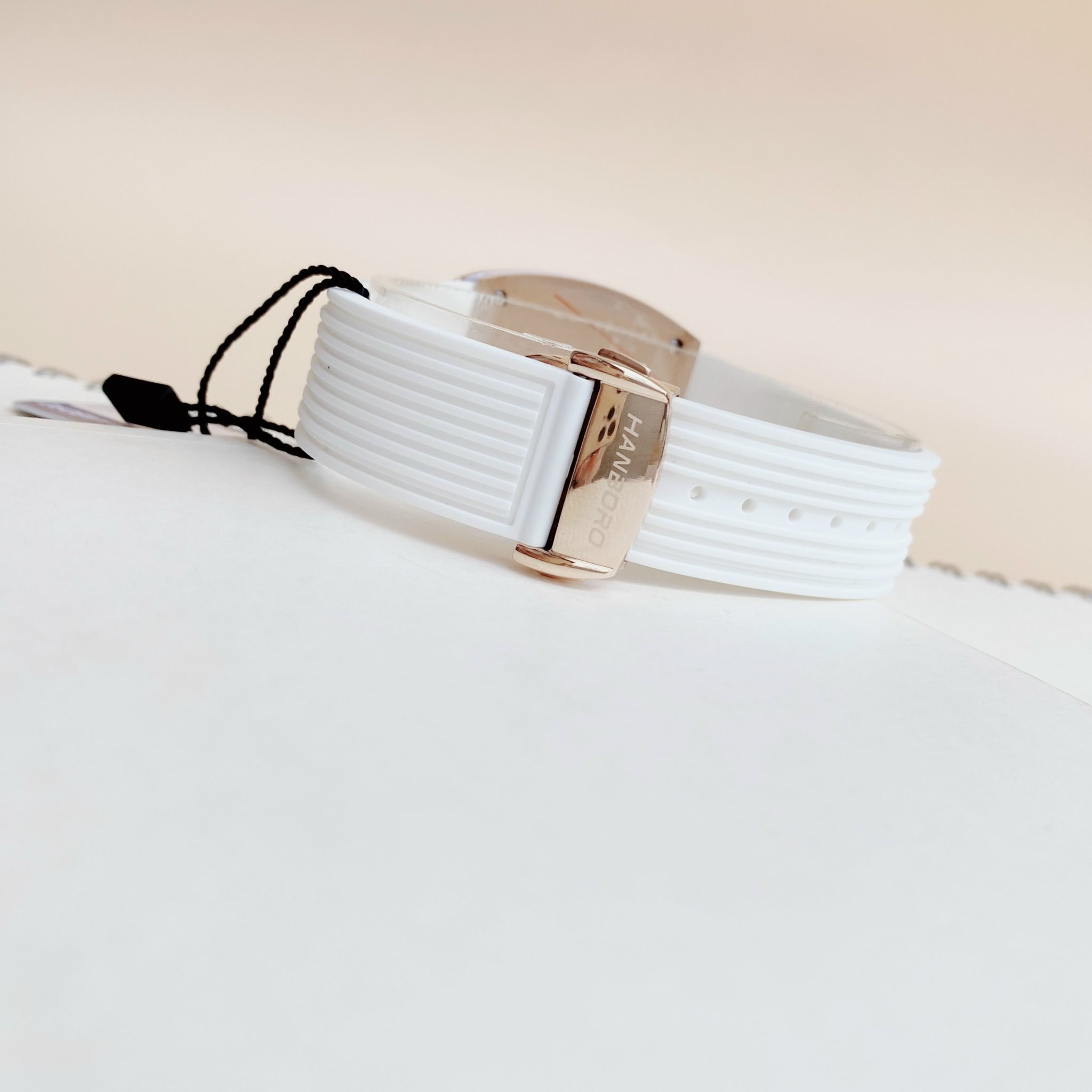 Đồng Hồ Hanboro Moonphase |Nữ Giới |Rose Gold |Mặt Chữ Nhật |Dây Silicone Trắng |Máy Pin |Size 32x36mm |donghogiatot.vn