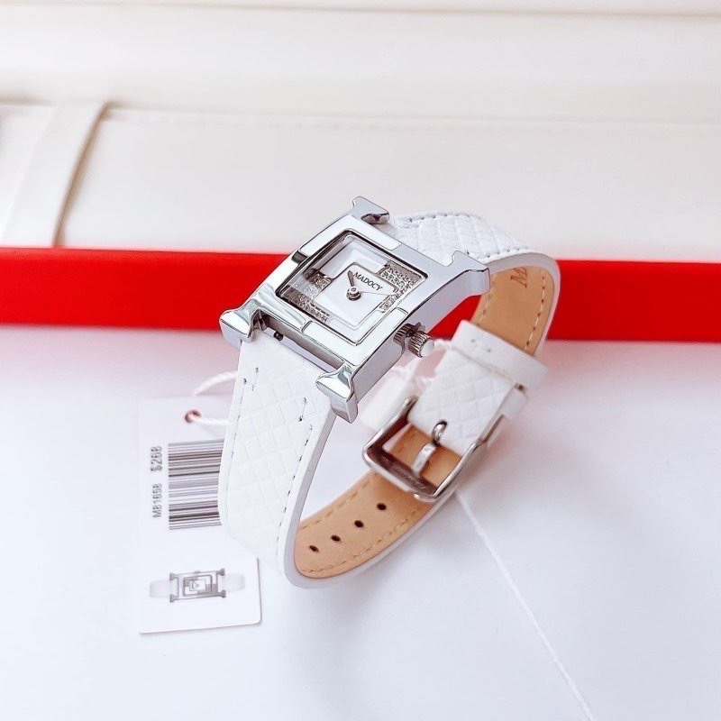 Đồng Hồ Madocy Tựa Hermes |Nữ Giới |Mặt Vuông Đính Đá |Dây Da Trắng |Máy Pin (Quartz) |Size 32mm |Donghogiatot.vn