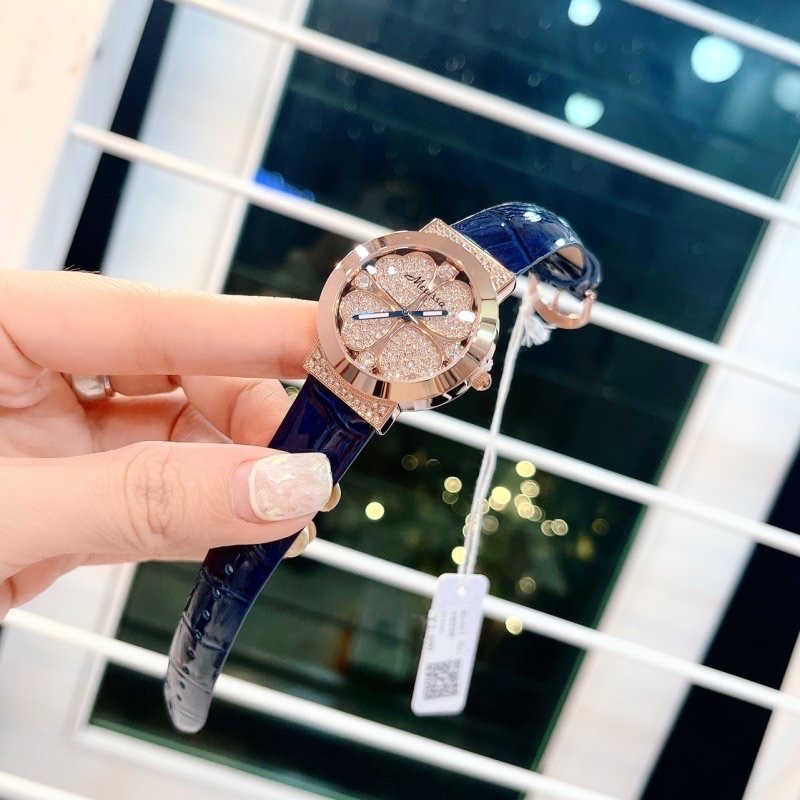 Đồng Hồ Melissa Cỏ 4 Lá |Nữ Giới |Đính Đá |Rose Gold |Dây Da Xanh |Máy Pin (Quartz) |Size 32mm |donghogiatot.vn