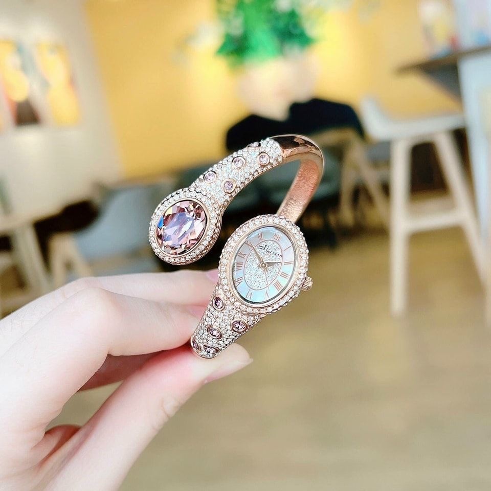 Đồng Hồ Melissa Đầu Rắn |Nữ Giới |Đính Đá Tím |Lắc Tay Rose Gold |Máy Pin (Quartz) |Size 28mm |donghogiatot.vn