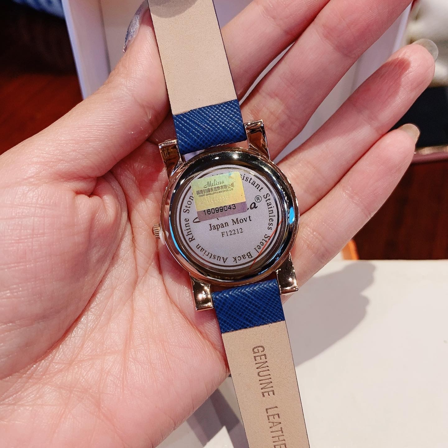 Đồng Hồ Melissa Full Đá |Nữ Giới |Rose Gold |Dây Da Xanh Dương |Máy Pin (Quartz) |Size 33mm |donghogiatot.vn