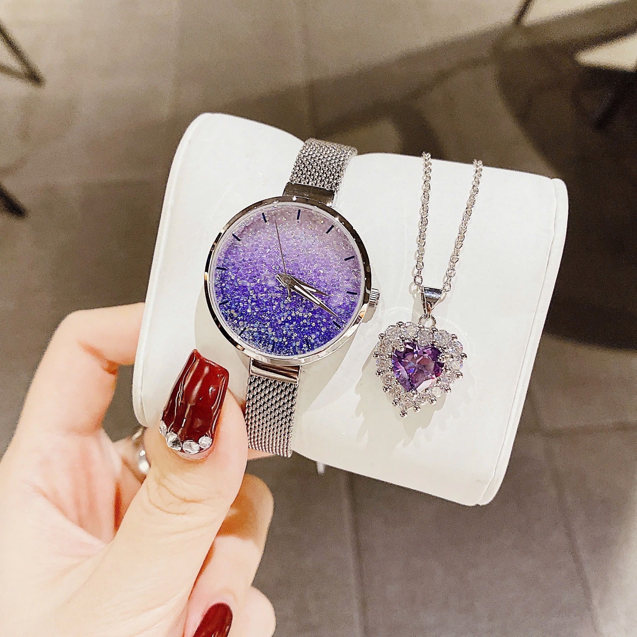 Đồng Hồ Melissa Full Đá Xanh |Nữ Giới |Dây Mesh Lưới Trắng Silver |Máy Pin (Quartz) |Size 30mm |donghogiatot.vn