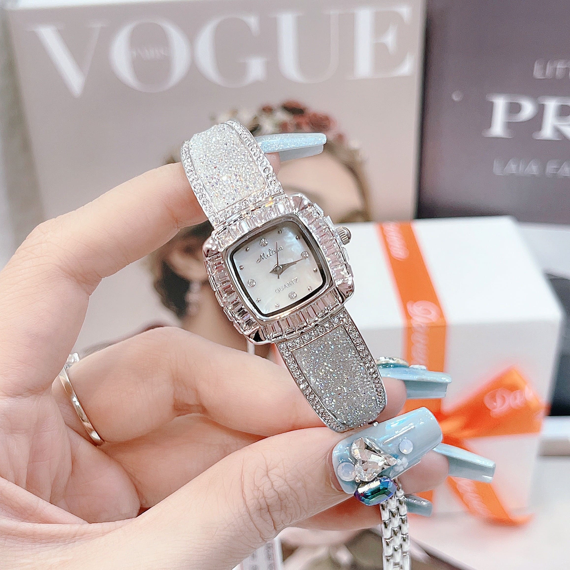 Đồng Hồ Melissa Mặt Vuông |Nữ Giới |Đính Đá |Lắc Tay Trắng Silver |Máy Pin (Quartz) |Size 24mm |donghogiatot.vn