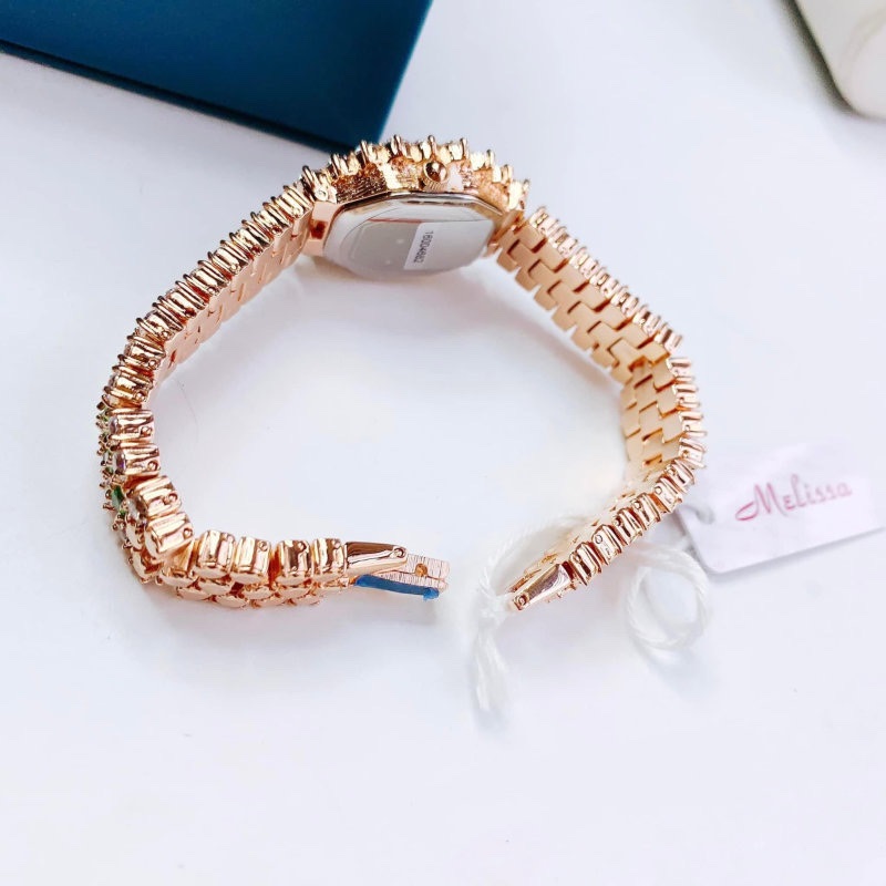 Đồng Hồ Melissa Mặt Chữ Nhật |Nữ Giới |Rose Gold |Lắc Tay Đính Đá Xanh Lá |Máy Pin (Quartz) |Size 28mm |donghogiatot.vn