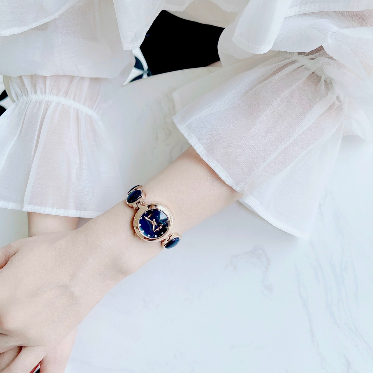 Đồng Hồ Melissa Mặt Đính Đá |Nữ Giới |Rose Gold |Lắc Tay Xanh Dương |Máy Pin (Quartz) |Size 28mm |donghogiatot.vn